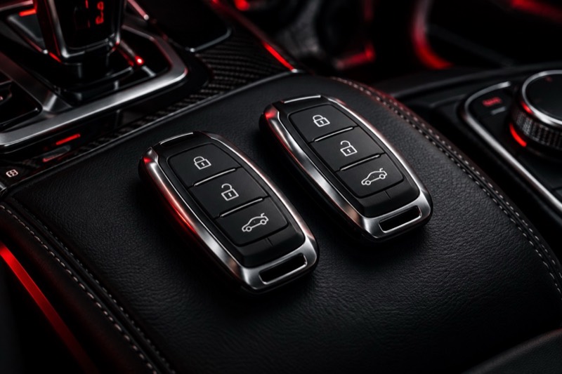 Close-up of modern smart car keys